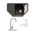 Produktbild: Set aus Granit-Spüle und Armatur inkl. Anschlussgarnitur schwarz, chrom Neu