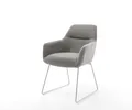 Produktbild: DELIFE Esszimmerstuhl Pejo-Flex Strukturstoff Soft Grau Kufengestell Edelstahl Taschenfederkern, Esszimmerstühle