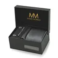 Produktbild: Massi Morino Krawatte Grau Gestreift mit Einstecktuch Set Herren inkl. Manschettenknöpfe, Krawattennadel und Geschenkbox | Männer Krawattenset zur Hochzeit