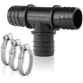 Produktbild: Villkin Schlauchverbinder, T-Stück, T-Verbindung, T-Anschluss, Adapter, (4-tlg., 1x Adapter, 3x Schlauchschellen), 2 Größen erhältlich, hochwertige Verarbeitung, einfache Installation schwarz 32 mm