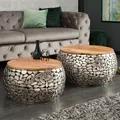Produktbild: riess-ambiente 2er Set Runde Couchtische STONE MOSAIC 65cm silber Mangoholz Metall Mosaik Design Beistelltisch Tisch