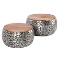 Produktbild: Handgearbeitetes 2er Set Couchtisch Stone Mosaic 65cm Silber Akazienholz Mosaik Optik Wohnzimmertisch Tisch