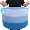 Produktbild: OrganiHaus Korb Geflochten Rund, Wäschekorb Geflochten, Korb Aufbewahrung Groß, Aufbewahrungskorb Kinderzimmer, Aufbewahrungskorb für Decken Kissen Spielzeug, Faltbar mit Griff - 50x33cm, Blau