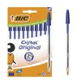 Produktbild: BIC Cristal Original Kugelschreiber mit mittlerer Spitze (1,00 mm), sechseckigem Schaft und passender Kappe – Blau, Kartonschachtel à 10