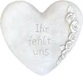 Produktbild: Grabherz Gedenkstein - Ihr fehlt uns - Grabschmuck Grabdeko Trauerherz 10cm , Handarbeit weiß