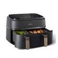 Produktbild: Philips Heißluftfritteuse 3000 Series NA352/00, Dual Basket Airfryer mit 9L Kapazität (3L+6L), 2750 W, RapidAir Technologie und 12 Kochfunktionen, Schwarz