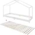 Produktbild: roba Hausbett 90 x 200 cm mit Lattenrost - Bodentiefes Kinderbett nach Montessori Prinzip - Erweiterbar mit Hausbettbezug - Holz weiß lackiert - Weiß