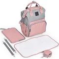 Produktbild: Daliya® PAKMI Wickelrucksack mit Schnullertasche & Wickelunterlage & Wickelunterlagentasche & Schlüsselanhänger - Wickeltasche Mamabag Tasche Rucksack mit viel Stauraum - Rosa Grau