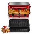 Produktbild: Sandwichmaker 3 in 1, 1200W Waffeleisen/Kontaktgrill/Sandwichtoaster, 5-Gang-Temperaturregelung, Antihaftbeschichter Plattensets, Wärmeisoliertem Griff, Spülmaschinengeeignet, LED-Leuchten, Rot