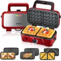 Produktbild: Sandwichmaker 3 in 1, 1200W Waffeleisen/ Kontaktgrill/ Sandwichtoaster, LED, Rot