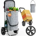 Produktbild: Monzana® 3in1 Einkaufstrolley Alu 56l Klappbar 50 Kg Kugellager Abnehmbare Tasche Handwagen Einkaufswagen Einkaufshilfe Roller Meliert  Grau