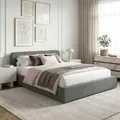 Produktbild: IDIMEX Polsterbett MARINI Doppelbett 140x200 cm in grün - Bett gepolstert mit Lattenrost, modernes Design & stabiles Holzgestell mit Kunststofffüßen