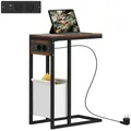 Produktbild: Beistelltisch Couchtisch im C-Form mit Tragetasche, USB-Anschlüssen, Steckdosen