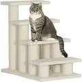 Produktbild: PawHut Tiertreppe Katzentreppe Hundetreppe Treppe für Katze und Hunde 4 Stufen Cremeweiß 63,5x43x60cm - Weiß