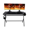 Produktbild: Konix Drakkar Gaming-Schreibtisch Mani 121 x 69 x 76 cm in Y-Form - Tischplatte aus Holz und Metall - Becherhalter und Headset-Halterung enthalten - Schwarz