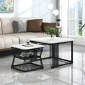 Produktbild: Merax 2er Set Couchtisch mit Marmormuster und Metallrahmen, Satztisch Beistelltisch Kaffeetisch, 65x45cm+45x39.5cm, Schwarz/Weiß