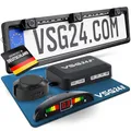 Produktbild: VSG24 Kennzeichen Einparkhilfe mit Display & Lautsprecher – robuste Parkhilfe vorne oder hinten mit 3 Sensoren – LED-Anzeige & akustischer Rückfahrwarner – 30–150 cm – 12V PDC Nachrüstset