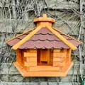 Produktbild: DARLUX handgefertigtes Wand Vogelfutterhaus XL Vogelhaus wetterfest Holz Futterstelle Hängend Braun, Rot