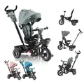 Produktbild: FableKids 5in1 Dreirad ab 9 Monate bis 25kg | Kinderdreirad mit Schubstange, 360° drehbarem Sitz, Verdeck mit Sonnenschutz, 3-Punkt-Gurt, PU-Reifen, Korb & Zubehör für Babys & Kleinkinder | Grau