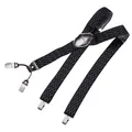Produktbild: DonDon Hosenträger Herren extra stark Raute schwarz 3,5 cm Hosenträger Herren breit mit brauem Leder in Y-Form lang - Starke Clips passend für Anzug Jeans Chinos Vintage Rockabilly Suspenders