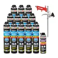 Produktbild: Isolbau B2 Dämmstoffkleber SET - 12 x 750 ml Perimeterkleber, 1 x PU-Schaum-Reiniger & 1x Schaumpistole für EPS & XPS-Platten - 1K PU-Klebeschaum für Dämmung und Isolieren