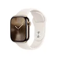 Produktbild: Apple Watch Series 10 GPS + Cellular 42mm Gold Titanium Case mit Starlight Sport Band - M/L (MX073QF/A)