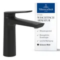 Produktbild: Villeroy & Boch Oasis Waschtischarmatur ohne Zugstange - Waschbeckenarmatur wassersparend mit Keramikkartusche - Wasserhahn Bad mit Waschbecken - Auslaufhöhe 114mm - Badarmatur rund in Matt Black