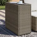 Produktbild: Garten-Beistelltisch mit Glasplatte Grau 58x27,5x55 cm Rattan