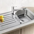 Produktbild: Blanco Spüle 519717 86 x 50 cm, Edelstahl Bürstfinish, reversibel, Ablauffernbedienung mit Drehbetätigung