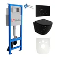 Produktbild: Lavita LAV 101 Vorwandelement für WC 40cm + Wand Hänge Tiefspül WC SOFI SLIM FIRE Schwarz Spülrandlos + Bedienplatte LAV 200.4.4 Schwarz | Komplettset | Unterputz Spülkasten | Toilette Komplett Sett