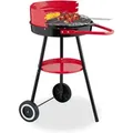 Produktbild: Relaxdays - Holzkohlegrill mit Rollen, ø 42 cm, Picknickgrill Garten & Park, Griller, Windschutz, Rundgrill, schwarz/rot