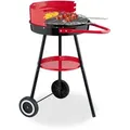 Produktbild: Relaxdays Holzkohlegrill mit Rollen, Ø 42 cm, Picknickgrill Garten & Park, Griller, Windschutz, Rundgrill, schwarz/rot