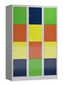 Produktbild: Lüllmann Schließfachschrank Fächerschrank 12 Fächer 1800 x 1200 x 500mm Spind (Bunt: RAL 7035 lichtgrau, Türen RAL 6018/5010/1018/3000 gelbgrün, enzianblau, zinkgelb, feuerrot)