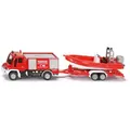 Produktbild: siku Fahrzeug 1636 Unimog Feuerwehr, mit Boot, aus Metall/Kunststoff