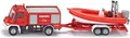 Produktbild: Siku 1636, Feuerwehr Unimog mit Boot, Metall/Kunststoff, Rot, Schwimmfähiges Boo