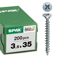 Produktbild: SPAX Universalschraube, 3,5 x 35 mm, 200 Stück, Kreuzschlitz Z2, Senkkopf, Vollgewinde, 4CUT, WIROX A3J, 1081010350353