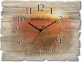Produktbild: ARTland Holz Wanduhr Quarzuhr - schwarzer Zeiger Mohnblumenfeld bei Sonnenuntergang Größe: 40x30 cm