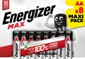 Produktbild: Energizer Batterie Alkaline, Mignon, AA, LR06, 1.5V Max, Retail Blister (8-Pack) E303324704