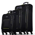 Produktbild: NOWI Sevilla Kofferset 3-teilig – Weichschalen Trolley Set (30L, 50L, 76L) mit 4 Rollen & Zahlenschloss | Leichte Reisekoffer in verschiedenen Größen (Schwarz-Limette, Set)
