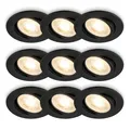 Produktbild: BRILONER - 3x 3er-Set LED Einbaustrahler flach, schwenkbar, warmweißes Licht, LED Spot, flach, Deckenspots, Spots 230V, Einbauleuchten, Einbauspots, 68mm Lochmass, 8x2,2 cm, Schwarz