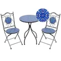 Produktbild: BELIANI Balkon Set Schwarz u. Blau aus Metall Mosaik Muster mit 2 Stühlen 1 Tisch Outdoor Terrassenmöbel Gartenmöbel Balkonmöbel - Schwarz/Blau