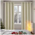 Produktbild: Deconovo Verdunkelungsvorhang Gardinen mit Ösen Blickdichte Vorhang Kälteschutz Schlafzimmer 2er Set, Blackout Curtain einfarbig Thermo Vorhang Verdunkelung Wärmeisolierend beige 140 cm x 245 cm
