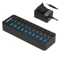 Produktbild: Sabrent USB Hub aktiv 3.0 mit netzteil 60W 10port, USB Adapter mehrfach Verlängerung, USB Verteiler, Powered USB hub, langes Kabel mit EIN/AUS-schaltern, für PS5, PC, Laptop, MacBook, usw. (HB-BU10)