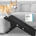 Produktbild: Hunderampe - Hundetreppe für kleine Hunde und große Hunde - Einstellbar 18 - 53 cm - Für Bett Sofa - Birkenholz - Landeplattform schließt nahtl... - Schwarz