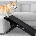 Produktbild: Hunderampe - Hundetreppe für kleine Hunde und große Hunde - Einstellbar 18-53 cm - Für Bett Sofa - Birkenholz - Landeplattform schließt nahtlos an - Rampe Hund Klappbar - Anti-rutsch Einsatz Schwarz
