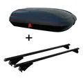 Produktbild: VDP Dachbox, (ALLES IN EINEM - Sparen Sie sich die Auswahl mehrerer Komponenten für Ihre perfekte Transportlösung - Mit dem Set aus Dachbox und Dachträger erhalten Sie ein leicht zu montierendes Komplettpaket mit allen Befestigungsteilen. Die Box im Kohlefaser-Look überzeugt mit ihrem sportlichen Design und ihrer einzigartigen Dynamik), Alu CA320 Dachbox Dachträger kompatibel mit Mercedes C-Klasse (S205) ab 2014 aufliegende Reling
