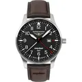 Produktbild: Bauhaus Aviation Quarz Aviation Quarz 27442 - Leuchtzeigern,Schwarzes Ziffernblatt mit weißen,nachts leuchtenden Zahlen/Indices,braun,braune Naht - 42mm