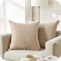Produktbild: Topfinel Kissenbezug Sofakissen Dekokissen Lendenkissen Einfarbig Chenille Dekokissenhülle Mit Verstecktem Reißverschluss Für Sofa Schlafzimmer 2er Set 50x50 cm Hellkhaki