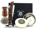 Produktbild: Haryali London Rasierset 5-teiliges Rasierset für den regelmäßigen Gebrauch aus edlem Holz, 5-tlg., 1x Rasiermesser 1x Pinsel 1x Doppelständer 1x Rasierseifenschale, Hochwertiges Geschenkset für die Herrenrasur