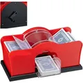 Produktbild: Kartenmischmaschine, 2 Decks, Kurbel, Manuelles Mischgerät Für Spielkarten Bis 91 Mm, Kunststoff, Rot/schwarz - Relaxdays